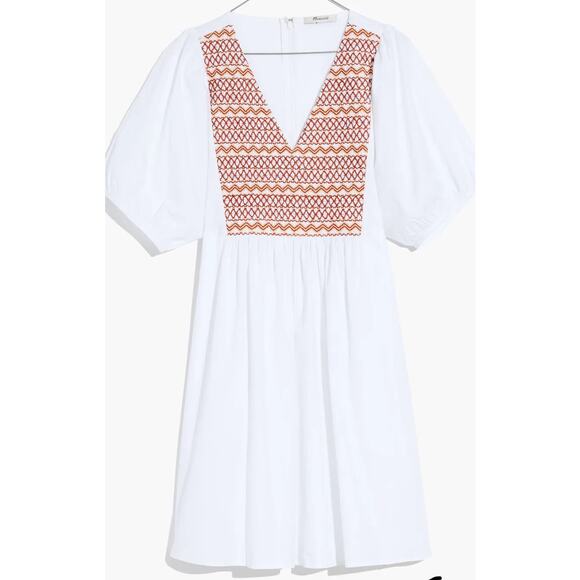Madewell Dresses & Skirts - Madewell Sz Large V Neck Smocked Embroidered Poplin Cotton Summer Mini Dress NWT